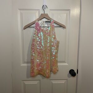 Milly Marie Sequin Tank Top in Pearl by Bergdorf Goodman Blouse Top Size 0